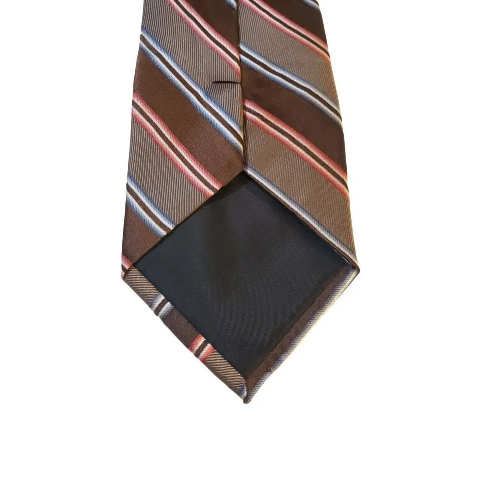 Liz Clairborne Mens Colorful Striped‎ Brown Pattern Silk Business Necktie